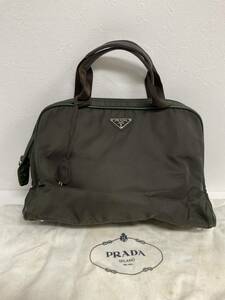 DA0250-80◆ PRADA プラダ カーキ ブラウン テスート ナイロン 三角ロゴプレート ハンドバッグ 