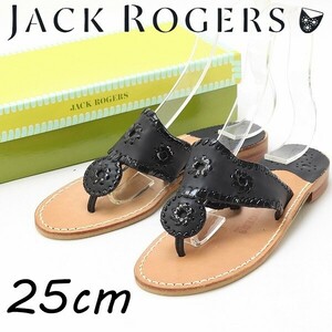 新品◆JACK ROGERS ジャックロジャース レザー×エナメル フラット トング サンダル 黒 ブラック 8