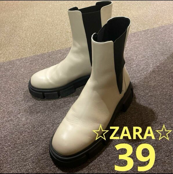 ☆ZARA☆ ZARA トラックソール リアルレザーアンクルブーツ 39