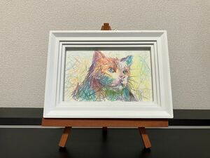 色鉛筆 ポストカード 絵葉書 ネコ 猫 ねこ 手描きイラスト 一点物 原画 絵画