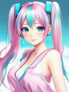 初音ミク オリジナル 可愛い 少女 女の子 ファンアート イラスト 水彩画紙 54