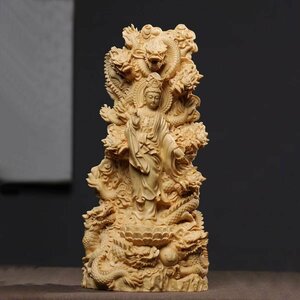  tree carving Buddhist image Buddhism fine art precise skill 9 dragon . sound image tree carving . wooden . sound bodhisattva image Buddhist image ornament height 18cm