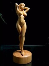 ツゲの木彫りお風呂女神◆ヌード美術品飾り物◆美少女木製彫刻◆置物_画像1