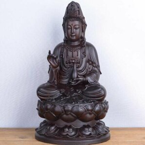 美品★仏教美術 木彫仏像 精密細工 木彫り 天然木 置物 浄瓶観音菩薩座像 仏像 高さ20cmの画像1