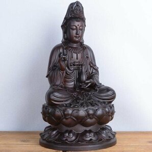 美品★仏教美術 木彫仏像 精密細工 木彫り 天然木 置物 浄瓶観音菩薩座像 仏像 高さ20cmの画像2