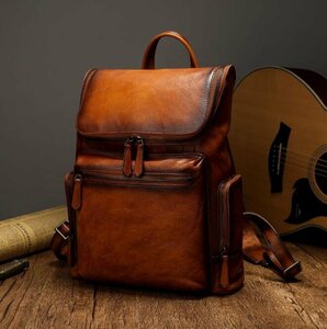 * quality guarantee * original leather cow leather rucksack men's backpack ti pack high capacity commuting going to school hand dyeing cow leather 