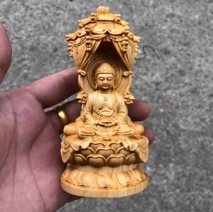 木彫仏像 三面 西方三聖 座像 阿弥陀仏三尊（観世音菩薩 阿弥陀仏 勢至菩薩）彫刻 仏教工芸