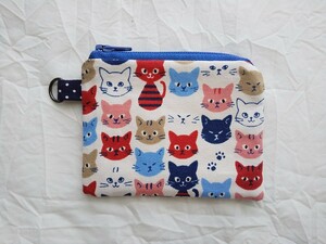 * hand made *cat* cat ...* Mini pouch * change purse .* case * blue * cat!..