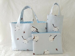 ★ハンドメイド★シマエナガ*鳥*ミニバッグ＆ボトルケース＆ミニポーチ*ランチバッグ*トートバッグ