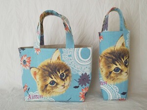 ★ハンドメイド★cat*リアル猫*ミニバッグ＆ボトルケース*ランチバッグ*トートバッグ♪ねこ