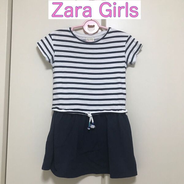 マリン風 半袖ワンピース 110cm Zara Girs ザラ 白 紺 ボーダー