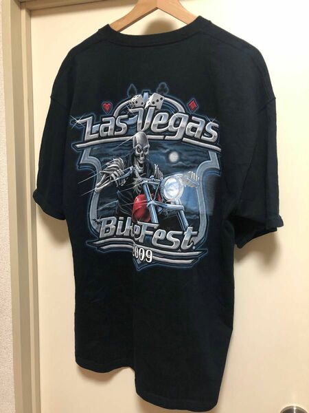 Las Vegas Bike Fest Tシャツ 両面プリント メンズ 古着 00s 90s y2k スカル トランプ ネイビー