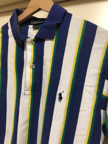 Polo by Ralph Lauren ポロシャツ ストライプ メンズ 古着 ラルフローレン 青 白 黄