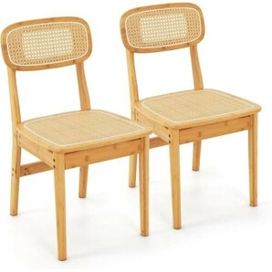 ラタンチェア 2脚セット 食卓椅子 竹製 籐編みチェア 幅43.5×奥行49×高さ78 cm