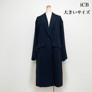 iCB アイシービー スプリングコート チェスター ネイビー ストライプ 大きいサイズ 春秋