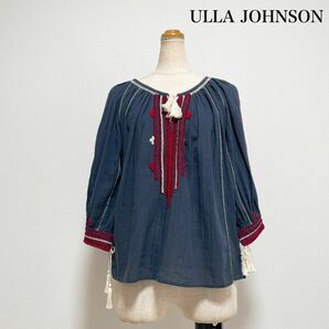 ULLA JOHNSON ウラジョンソン コットン刺繍ブラウス ブルーグレー インド製