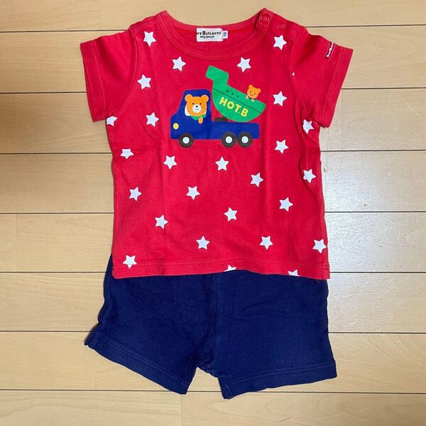 ミキハウスホットビスケッツビーンズくん星車くまTシャツパンツ上下セット70cm半袖春夏 MIKIHOUSEHOTBISCUITS