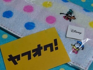 ドナルド◎グーフィー◎キャラクター刺繍入り☆カラフルドットハンドタオル◎Disney◎ディズニー◎タグつき未使用品◎送料無料