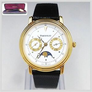 TIFFANY PORTFOLIO SWISS 18K Portfolio Tiffany moon phase men's wristwatch * rare goods antique collection 22-0059-01