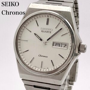 【稼働】SEIKOセイコー クロノス 8123-6320 シルバーカラー文字盤 デイデイト クォーツ メンズ腕時計 4-127-D