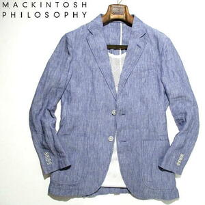 春夏▼ 日本製　マッキントッシュ　リネンジャケット　サマージャケット　麻　MACKINTOSH PHILOSOPHY　ブルー　38　Mサイズ　清涼　通気性