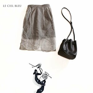  beautiful goods Le Ciel Bleu LE CIEL BLEU spring summer stylish auger nji-.. pattern silver chewing gum check knees under height tight skirt 40 white black black 