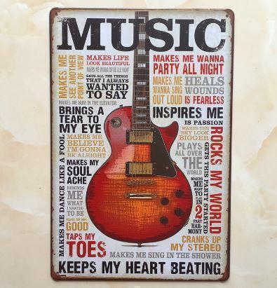 K84 新品●ブリキ看板 MUSIC 音楽 ギター GUITAR ビンテージ アメリカン 雑貨 レトロ アンティーク インテリア ライブハウス バー