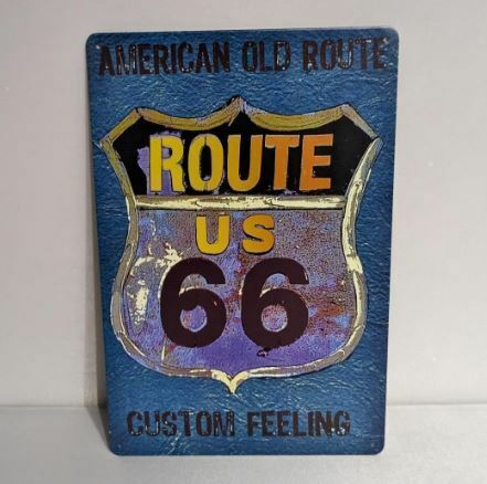 K316 新品●ビンテージ風 ブリキ看板 アメリカン ROUTE66 インテリアに アメリカ 雑貨 ブルー R66 レトロ アンティーク