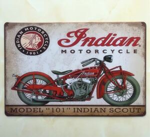 K258 新品●ブリキ看板 バイク インディアン Indian クラシック アメリカン雑貨 お店や バーに ティンサイン ビンテージ アンティーク