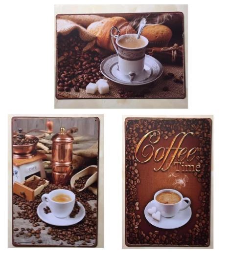 K324 3枚セット 新品◆ブリキ看板 コーヒー coffee カフェ 喫茶店 cafe インテリアに! アンティーク レトロ