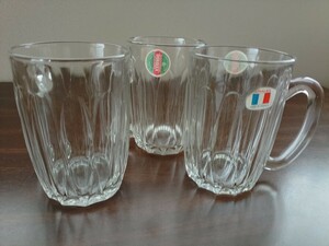 * Showa Retro Northern Europe Cafe *te.la Rex DURAREX France made beer mug 3 piece set Vintage glass glass 