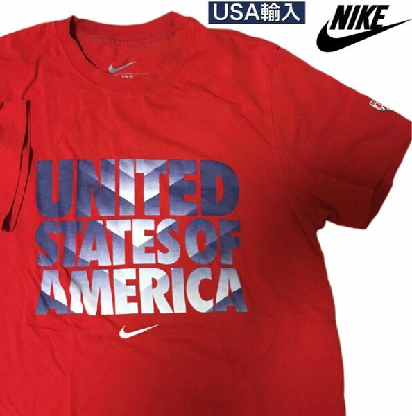NIKE ナイキ　Tシャツ　サッカー　ビンテージ　アメリカ　古着　赤　ビックロゴ レッド TEE 半袖