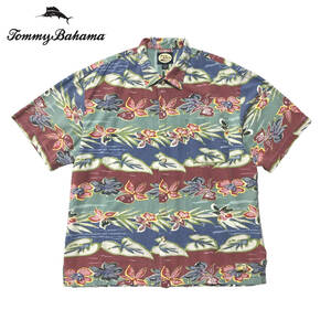 90S USA 古着 アロハシャツ キャンプシャツ Tommy Bahama トミーバハマ レーヨン/コットン ハイビスカス メンズL BF1894