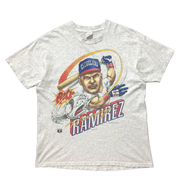 90S USA製 古着 ヴィンテージ Tシャツ マニーラミレス インディアンス MLB グレー メンズL BA2617