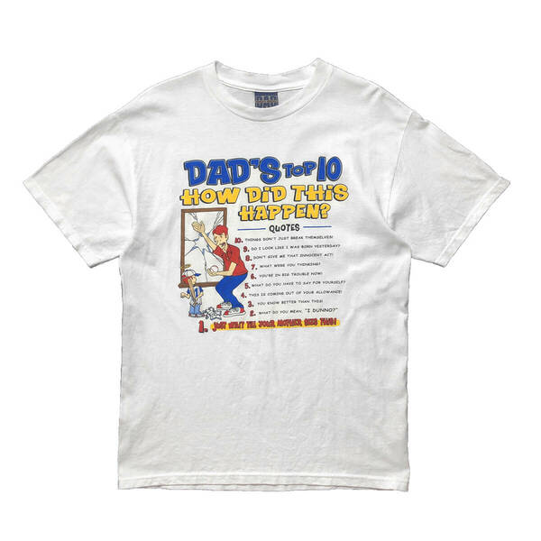 USA 古着 00S ヴィンテージ DAD'S TOP 10 イラスト Tシャツ メンズM コットン 白 ホワイト BA2621