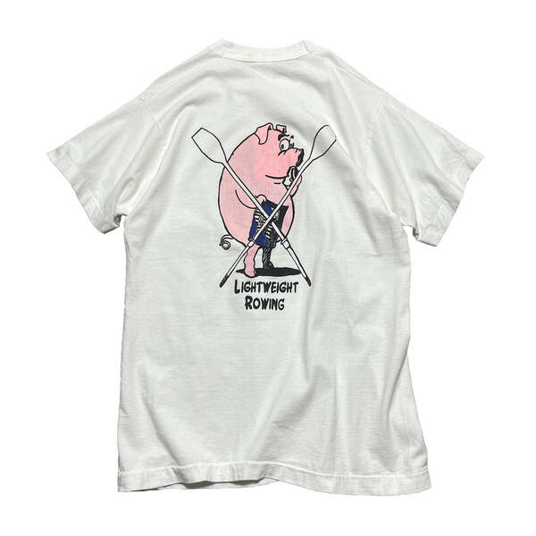 90S USA製 ヴィンテージ ピンク豚 カヤック Tシャツ メンズM シングルステッチ ホワイト 白T アメカジ 古着