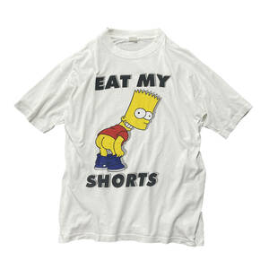 90S ヴィンテージ シンプソンズ バート キャラクター EAT MY SHORTS Tシャツ メンズL相当 白T THE SIMPSONS TVアニメ 古着