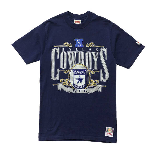 USA 古着 90S USA製 ヴィンテージ NFL ダラス カウボーイズ アメフト 刺繍プリント Tシャツ メンズL ネイビー COWBOYS BA2665