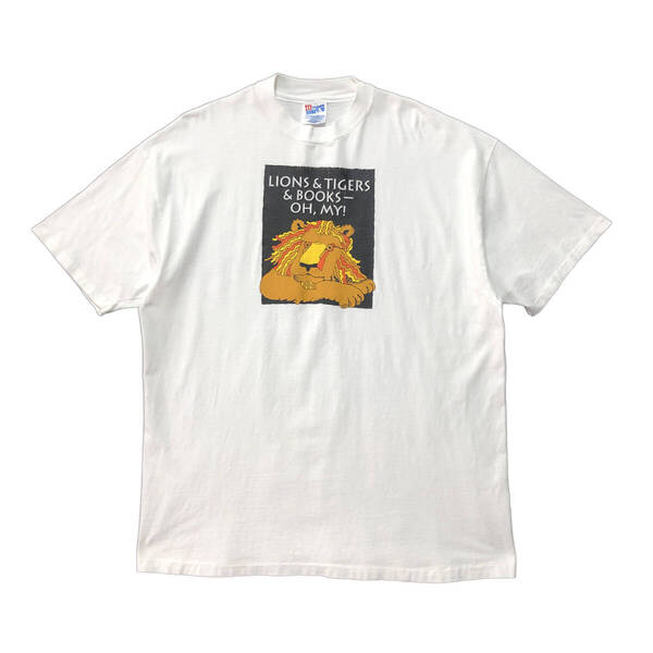 90S USA製 ヴィンテージ 半袖 Tシャツ ライオン アニマルプリント ホワイト 白 メンズXL オーバーサイズ シングルステッチ BA1404