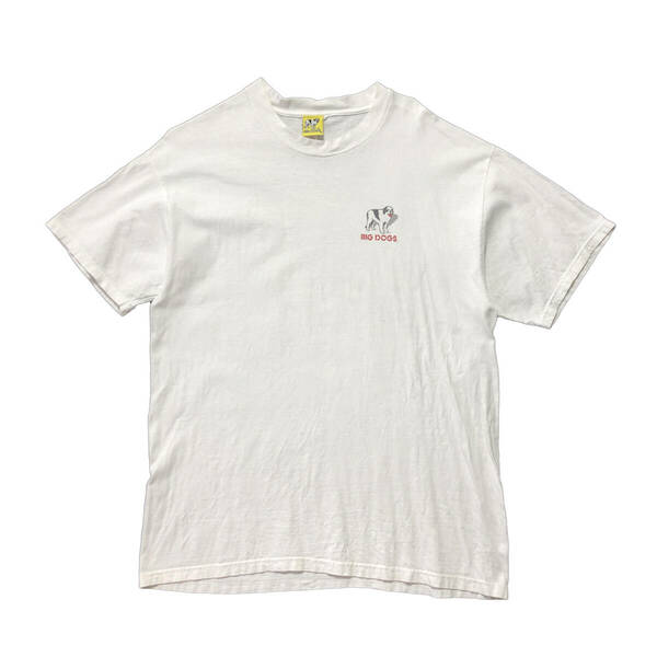 90S USA製 古着 Tシャツ BIG DOGS ビッグドッグス ロゴ プリント 犬 イヌ ホワイト 白 メンズL ヴィンテージ BA2705