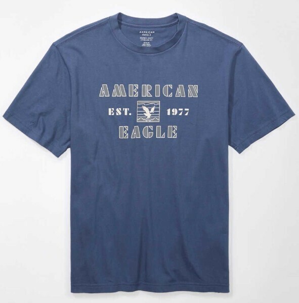 AE*アメリカンイーグル/US:XXL/ネイビーブルー/胸ロゴグラフィック半袖Tシャツ