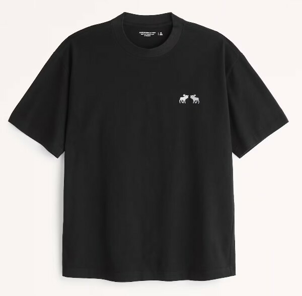 アバクロ*Abercrombie&Fitch*US:XXL/ブラック/オーバーサイズアイコン刺繍半袖Tシャツ