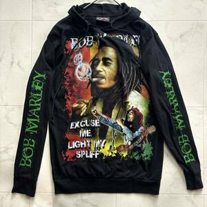 ボブマーリー　BOB MARLEY　パーカー　フーディー　春　初夏　薄手　レゲエ　アーティスト　ロンT　ブラック　メンズ　S　M　コットン