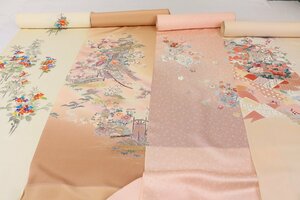  silk kimono tsukesage visit wear cloth together 4 point flower car flower . gold paint handwriting .. after crepe-de-chine etc. unused remake also *....* m30