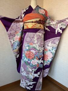 ★振袖★the古典★牡丹に銀駒刺繍★成人式・卒業式・披露宴パーティー★１６０㎝★【正絹】