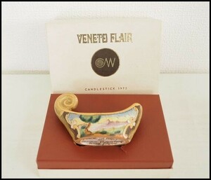 イタリア製 VENETO FLAIR 1975『蝋燭立て』ヴェネト モザイク陶器 ゴンドラ型 キャンドルスタンド ヴィンテージ 268a