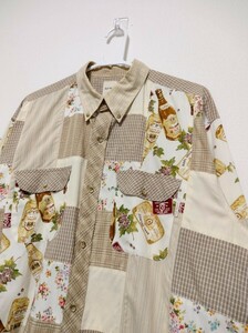 [ legend design ]Karl Helmut wine bottle patchwork shirt XL size corresponding long sleeve button shirt 