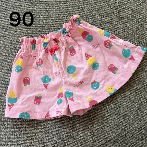 80 90 女の子　ベビー　ショートパンツ　ピンク　キャンディ　アイス　リボン　可愛い　オシャレ　ズボン　ハーフパンツ
