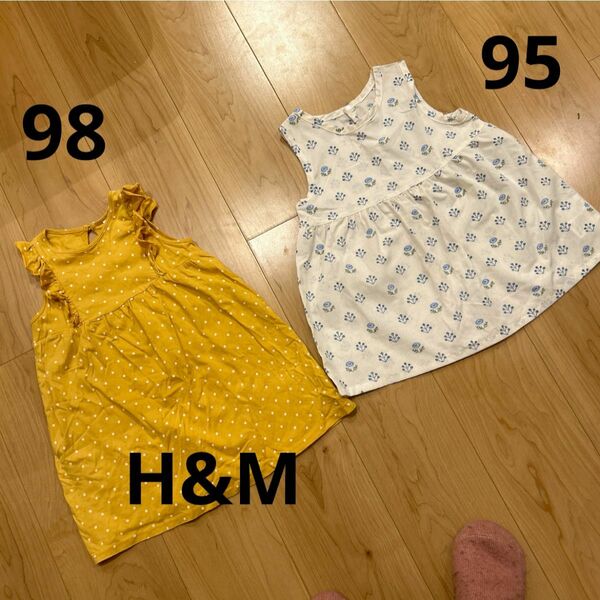 90 95 100 女の子　ノースリーブ　タンクトップ　ワンピース　ドット　フリル　花柄　オシャレ　可愛い　H&M