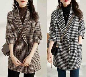  pea coat office casual thousand bird .. pattern lovely jacket outer autumn winter [ large size equipped ] 4XL Brown 